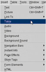 Creating a New Table with Yahoo! SiteBuilder